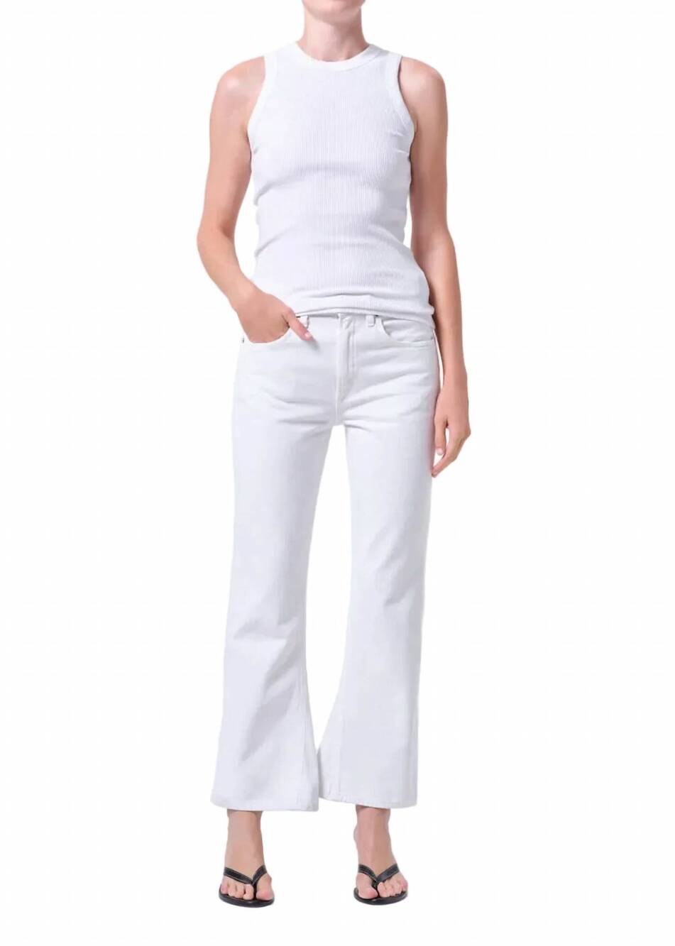 NEW AGOLDE kick boot ankle jeans in chalk white